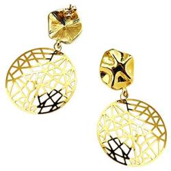 MENGKOR Women Gold Plated Earrings Unique Fashion Personality Light Earrings with Hollow Out Pendant for Women Girls