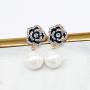 Designer imitation pearl camellia charm dangle earrings for women
