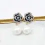 Designer imitation pearl camellia charm dangle earrings for women