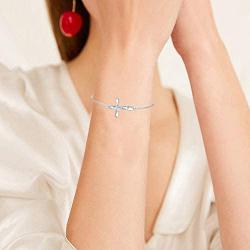 Fiasaso 925 Sterling Silver Cross Bracelets for Women God in My Heart Faith Christian Bracelets Religious Jewelry 6.7In-8.7In