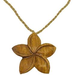 Hawaiian Jewelry Hand Carved Koa Wood Hawaii Plumeria Flower Necklace from Hawaii