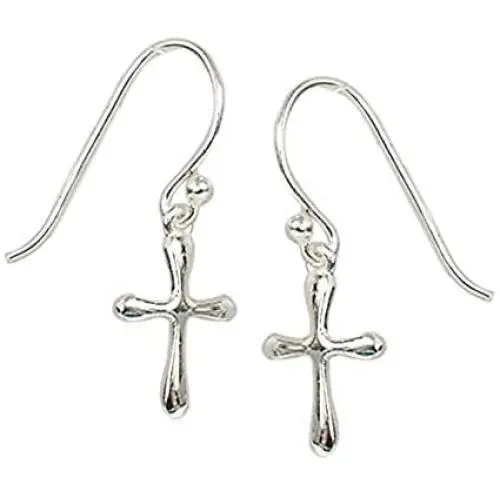 Tisoro 925 Solid Sterling Silver Tiny Dangling Cross Threader Earrings, Small Dangle Bubble Cross Tisoro 925 Solid Sterling Silver Tiny Dangling Cross Threader Earrings, Small Dangle Bubble Cross