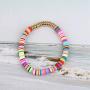 The Woos 10Pcs Colorful Polymer Clay Bracelets Handmade Rainbow Disc Bead Elastic Rope Stretch Bracelets Boho Beaded Bracelet Set Summer Beach Surf Stackable Jewelry for Women Girl