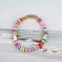 The Woos 10Pcs Colorful Polymer Clay Bracelets Handmade Rainbow Disc Bead Elastic Rope Stretch Bracelets Boho Beaded Bracelet Set Summer Beach Surf Stackable Jewelry for Women Girl