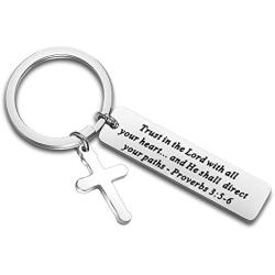 BEKECH Christian Keychain Gifts Trust in The Lord Proverbs 3:5-6 Keychain with Cross Charm Religious Jewelry Christian Faith Gift