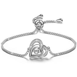 DANCING HEART ✦Love Token✦ Valentines Day Jewelry Gifts for Women Bracelet Gifts 925 Sterling Silver 3A CZ Adjustable Bracelet Fine Jewelry Delicate Gift Box Birthday Gifts for Women