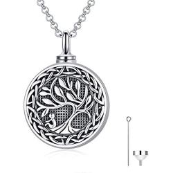 PROESS Tree of Life Necklace-Cremation Necklace for Ashes Sterling Silver Family Tree Pendant Urn Necklace Keepsake Jewelry for Human Ashes for Men Boys