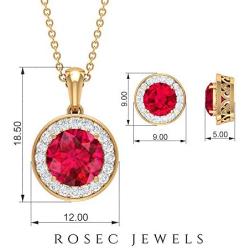 4.89 CT Ruby and Diamond Pendant and Earring Matching Set, Halo Jewelry Set, 14K White Gold