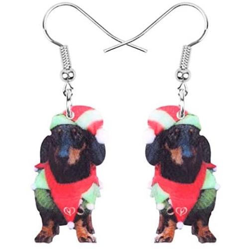 NEWEI Acrylic Christmas Dachshund Dog Earrings For Women Kids Drop Dangle Unique Animal Pet Charm Jewelry Accessories