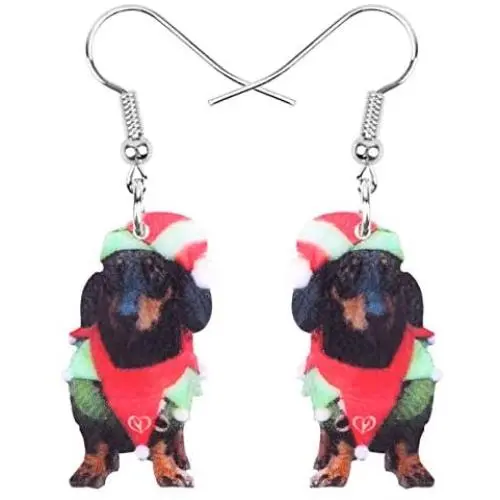 NEWEI Acrylic Christmas Dachshund Dog Earrings For Women Kids Drop Dangle Unique Animal Pet Charm Jewelry Accessories