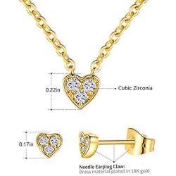 MDFUN Fashion Necklace and Earring Jewelry Set for Women and Girls, 18K Gold Plated Sparkle Halo Cubic Zirconia Heart Shaped Stud Earring and Pendant Choker