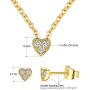 MDFUN Fashion Necklace and Earring Jewelry Set for Women and Girls, 18K Gold Plated Sparkle Halo Cubic Zirconia Heart Shaped Stud Earring and Pendant Choker