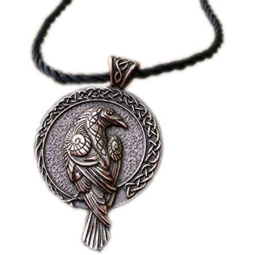 1pcs Norse Talisman Viking Raven Pendant Black Bird Celt Crow Necklace Men Pendant Jewelry,Ancient Red Copper,55cm