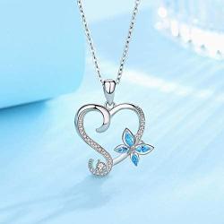 LOVEON Sterling Silver Butterfly Necklace Heart Pendant with Cubic Zirconia Butterfly Jewelry Gifts for Women Girls Girlfriend, 18 Inches