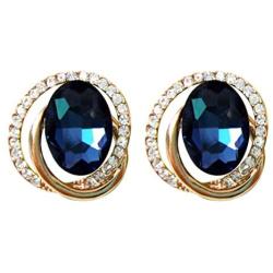 Navachi 18k Gold Plated White Crystal Oval Zircon Double Circle Stud Earrings