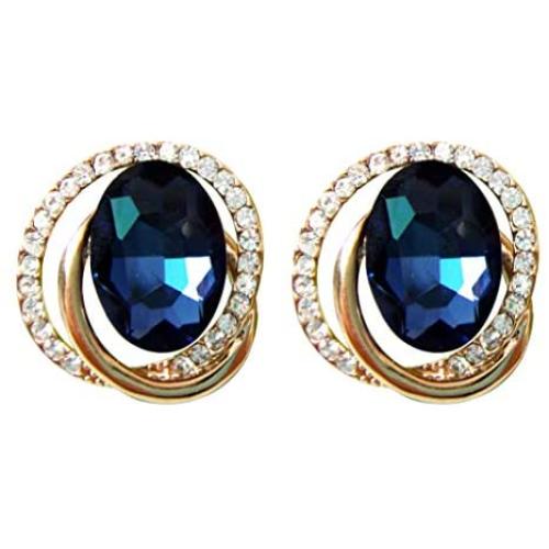 Navachi 18k Gold Plated White Crystal Oval Zircon Double Circle Stud Earrings