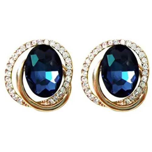 Navachi 18k Gold Plated White Crystal Oval Zircon Double Circle Stud Earrings