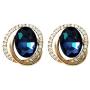 Navachi 18k Gold Plated White Crystal Oval Zircon Double Circle Stud Earrings