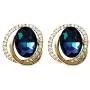 Navachi 18k Gold Plated White Crystal Oval Zircon Double Circle Stud Earrings