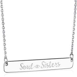 Annis Munn Soul Sister Necklace - 925 Sterling Silver Adjustable Engraved Bar Pendant Friendship Graduation Christmas Jewelry Birthday Gift