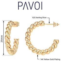 PAVOI 14K Gold Plated 925 Sterling Silver Twisted Rope Round Hoop Earrings in Rose Gold, White Gold and Yellow Gold