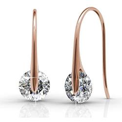 Cate & Chloe McKayla 18k White Gold Plated Dangling Earrings with Swarovski Crystal, Classic Drop Dangle-Earrings, Best Silver Earrings for Women, Small Solitaire Hook Drop Earrings with Swarovski