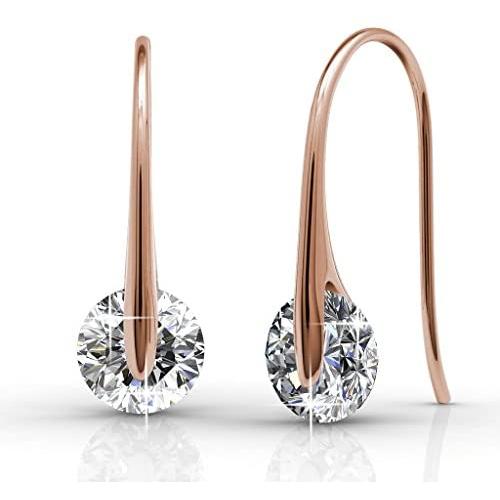 Cate & Chloe McKayla 18k White Gold Plated Dangling Earrings with Swarovski Crystal, Classic Drop Dangle-Earrings, Best Silver Earrings for Women, Small Solitaire Hook Drop Earrings with Swarovski