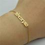 HUTINICE Gothic Old English Scorpio Leo Zodiac Bracelet for Women, 18K Gold Chain Horoscope Constilation Letter Bracelet Baby Girl Jewelry