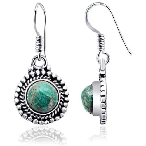 Blue Amazonite, Red Zoisite 4 Ct Round 925 Sterling Silver Dangle Earrings Christmas Gifts For Women By Orchid Jewelry Blue Amazonite, Red Zoisite 4 Ct Round 925 Sterling Silver Dangle Earrings Christmas Gifts For Women By Orchid Jewelry