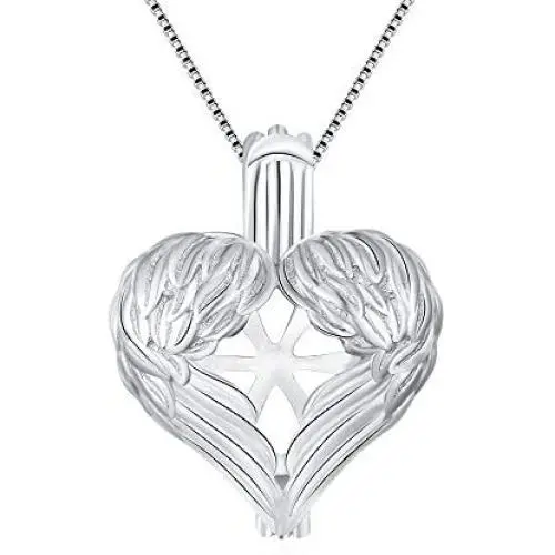 LGSY Sterling Silver Guardian Angel Wings Heart Pearl Cage Pendants for Women, Design Pearl Cage Pendants for Pearl Jewelry Making, Essential Oil Diffuser Lockets for Pearl Jewelry LGSY Sterling Silver Guardian Angel Wings Heart Pearl Cage Pendants for Women, Design Pearl Cage Pendants for Pearl Jewelry Making, Essential Oil Diffuser Lockets for Pearl Jewelry