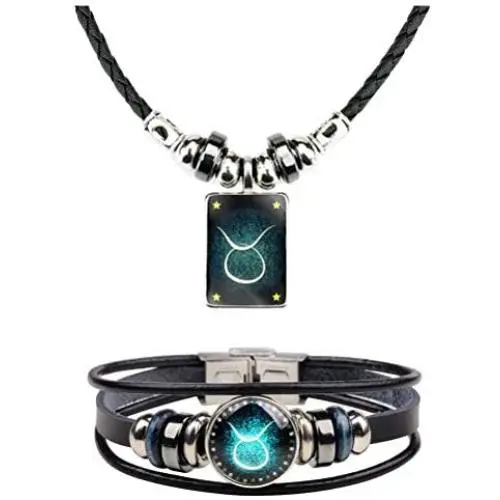 2Pcs Zodiac Necklace Bracelet Set for Men Zodiac Sign Jewelry Leather Constellations Zodiac Bracelet for Men Zodiac Gifts for Women 2Pcs Zodiac Necklace Bracelet Set for Men Zodiac Sign Jewelry Leather Constellations Zodiac Bracelet for Men Zodiac Gifts for Women