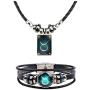 2Pcs Zodiac Necklace Bracelet Set for Men Zodiac Sign Jewelry Leather Constellations Zodiac Bracelet for Men Zodiac Gifts for Women