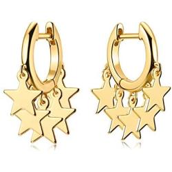 Fettero Gold Huggie Hoop Earrings Star Cross Tassel Dangle Drop Sleeper 14K Gold Plated Dainty Minimalist Simple Boho Hypoallergenic Jewelry Gift for Women Men
