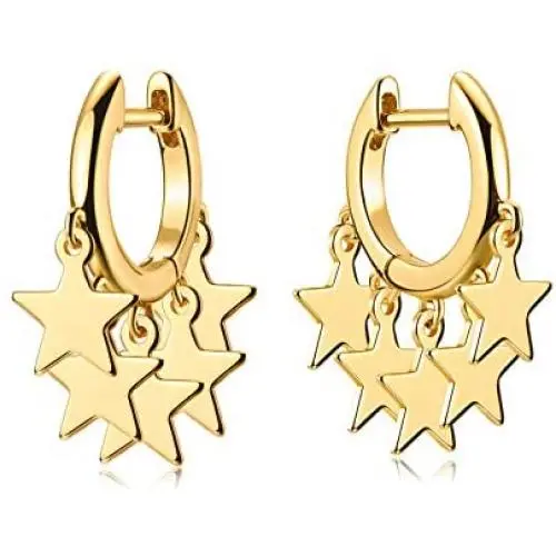 Fettero Gold Huggie Hoop Earrings Star Cross Tassel Dangle Drop Sleeper 14K Gold Plated Dainty Minimalist Simple Boho Hypoallergenic Jewelry Gift for Women Men