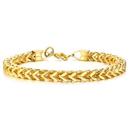 TempBeau Chunky Sturdy Mens Franco/ Foxtail Chain Bracelet Stainless Steel Gold Plated/Silver/Black 6/8/12mm Width Double Layered Interlocked Cuban Chain Wristband with Magnet Clasp -Send Gift Box