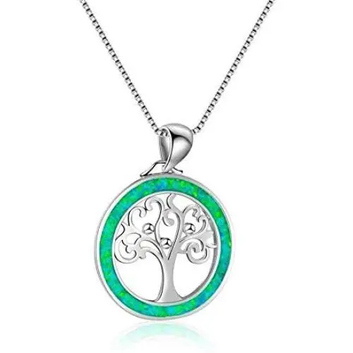 DMOMSA Elegant gem Green Tree of Life Pendant Lucky Necklace Charm Jewelry Suitable for Womens Birthday Gifts, Valentines Day, Mothers Day
