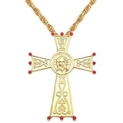 Religious Jesus Crucifix Jeweled Necklace - 18k Gold Plated Jeweled Virgin Mary Pectoral Cross Necklace Zircons Crystals Christian Church Golden Priest Crucifix Orthodox Jewelry Baptism Gift Religious