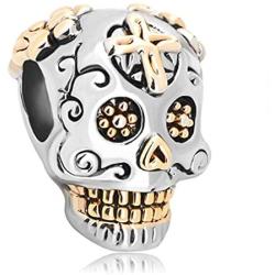 Fit Pandora Charms Silver Plated Skull Cross Silver Plated Dia De Los Muertos Beads