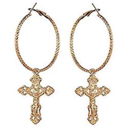 Hithop Cross Dangle Hoop Earrings - Cross with Hoop Charm Tassel Dangle Earrings (A Gold)