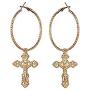 Hithop Cross Dangle Hoop Earrings - Cross with Hoop Charm Tassel Dangle Earrings (A Gold)