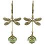 NoMonet Hand Painted Victorian Earrings - Dragonfly Daze in Gold and Green