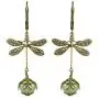 NoMonet Hand Painted Victorian Earrings - Dragonfly Daze in Gold and Green
