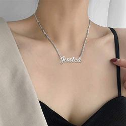 LuxglitterLin Name Necklace Personalized Initial Necklace Stainless Steel Curb Link Chain Jewelry for Women Men