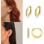 Hoop Earrings for Women, 2 Pairs Sterling Silver and Gold Hypoallergenic Womens Mens Ear Cuff with Cubic Zirconia, Small Jewelry Cartilage Earring Set for Girls as Gift