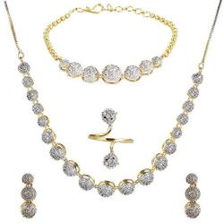 YouBella Jewellery Set for Women American Diamond Combo of Necklace Set with Earrings, Bracelet and Ring for Girls and Women