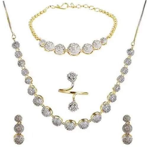 YouBella Jewellery Set for Women American Diamond Combo of Necklace Set with Earrings, Bracelet and Ring for Girls and Women YouBella Jewellery Set for Women American Diamond Combo of Necklace Set with Earrings, Bracelet and Ring for Girls and Women