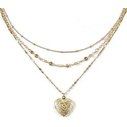 Layered Choker Necklace for Women,Heart Locket Pendant Necklaces with Dainty Chain, 14k Warm-Gold Plated, Delicate Gifts for women teen girls