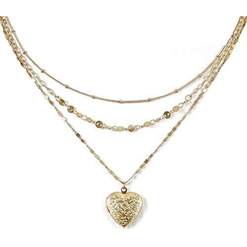 Layered Choker Necklace for Women,Heart Locket Pendant Necklaces with Dainty Chain, 14k Warm-Gold Plated, Delicate Gifts for women teen girls