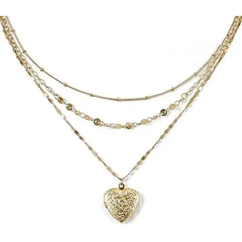 Layered Choker Necklace for Women,Heart Locket Pendant Necklaces with Dainty Chain, 14k Warm-Gold Plated, Delicate Gifts for women teen girls