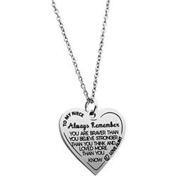 Ankiyabe Niece Inspirational Gifts Necklace Engraved Message Heart Pendant Necklace Encouragement Niece Gift from Aunt Uncle